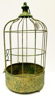 Hanging Metal Plant Cage Antique Green